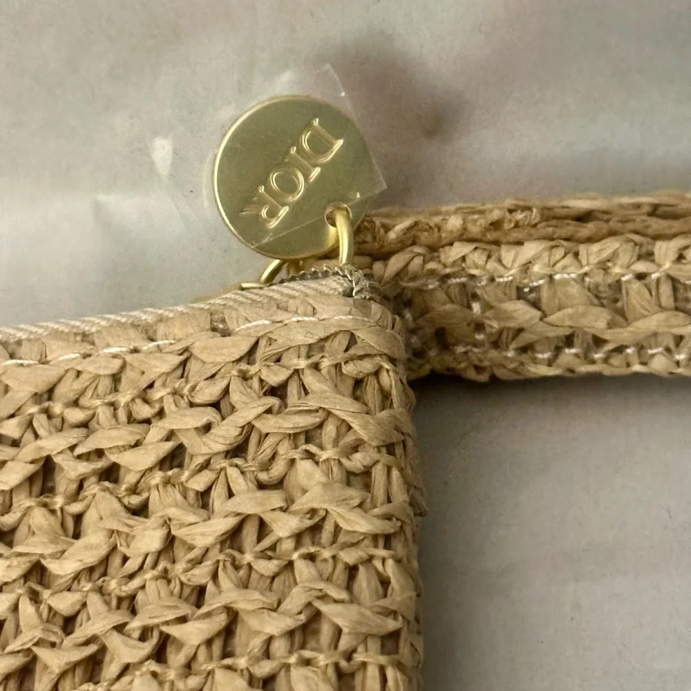 Bundled Dior Raffia Wristlet Clutch &  Limited Edition Bag Charm Phone Key Ring - Picture 4 of 10